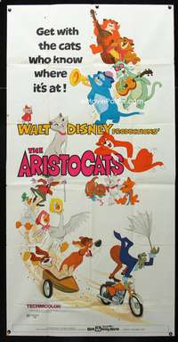 c019 ARISTOCATS three-sheet movie poster '71 Walt Disney feline cartoon!