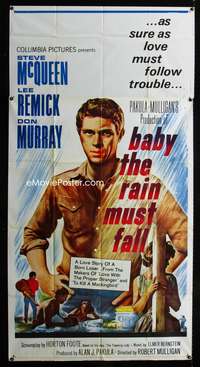 c023 BABY THE RAIN MUST FALL three-sheet movie poster '65 Steve McQueen