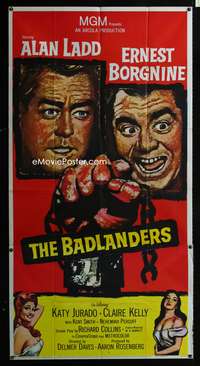 c028 BADLANDERS three-sheet movie poster '58 Alan Ladd, Ernest Borgnine