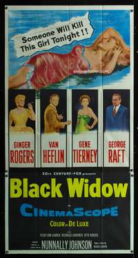 c043 BLACK WIDOW three-sheet movie poster '54 Ginger Rogers, Gene Tierney
