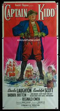 c066 CAPTAIN KIDD three-sheet movie poster '45 pirate Charles Laughton!