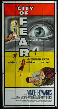 c078 CITY OF FEAR three-sheet movie poster '59 Vince Edwards, cool art!