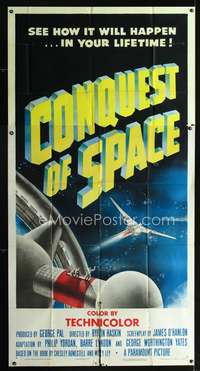 c083 CONQUEST OF SPACE three-sheet movie poster '55 George Pal sci-fi!