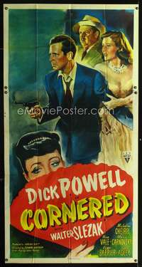 c084 CORNERED three-sheet movie poster '46 Dick Powell, Walter Slezak