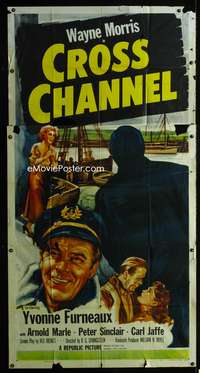 c092 CROSS CHANNEL three-sheet movie poster '55 film noir, Wayne Morris