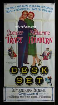 c105 DESK SET three-sheet movie poster '57 Spencer Tracy, Kate Hepburn