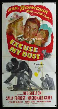 c127 EXCUSE MY DUST three-sheet movie poster '51 Red Skelton, Buster Keaton