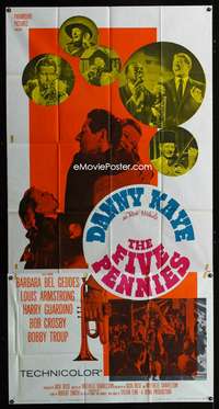 c138 FIVE PENNIES three-sheet movie poster '59 Danny Kaye, Louis Armstrong