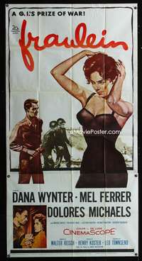 c145 FRAULEIN three-sheet movie poster '58 sexy half-dressed Dana Wynter!