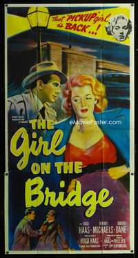 c156 GIRL ON THE BRIDGE three-sheet movie poster '51 cool bad girl artwork!
