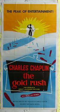 c160 GOLD RUSH three-sheet movie poster R59 Charlie Chaplin, great artwork!