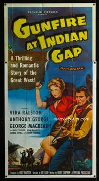 c172 GUNFIRE AT INDIAN GAP three-sheet movie poster '57 cowgirl Vera Ralston!
