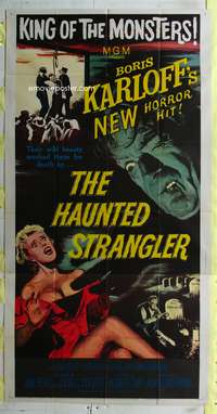 c180 HAUNTED STRANGLER three-sheet movie poster '58 Boris Karloff, horror!