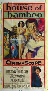 c197 HOUSE OF BAMBOO three-sheet movie poster '55 Samuel Fuller, Japan!