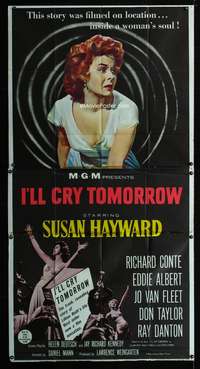 c204 I'LL CRY TOMORROW three-sheet movie poster '55 Susan Hayward, Conte