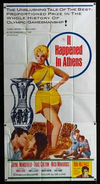 c218 IT HAPPENED IN ATHENS three-sheet movie poster '62 sexy Jayne Mansfield