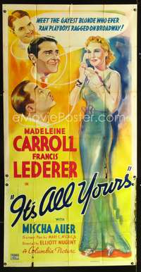 c221 IT'S ALL YOURS three-sheet movie poster '37 sexy art of Madeleine Carroll