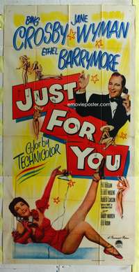 c236 JUST FOR YOU three-sheet movie poster '52 Bing Crosby, sexy Jane Wyman!