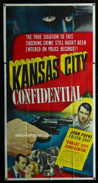 c239 KANSAS CITY CONFIDENTIAL three-sheet movie poster '52 Payne, film noir!