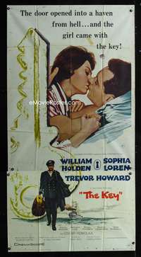c240 KEY three-sheet movie poster '58 William Holden, sexy Sophia Loren!