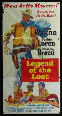 c257 LEGEND OF THE LOST three-sheet movie poster '57 John Wayne, Sophia Loren