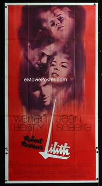 c262 LILITH three-sheet movie poster '64 Warren Beatty, Jean Seberg, Fonda