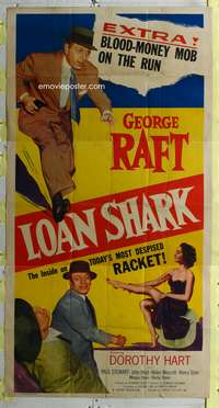c268 LOAN SHARK three-sheet movie poster '52 George Raft, Dorothy Hart