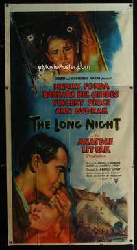 c271 LONG NIGHT three-sheet movie poster '47 Henry Fonda, Bel Geddes