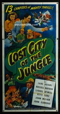 c275 LOST CITY OF THE JUNGLE three-sheet movie poster '46 adventure serial!