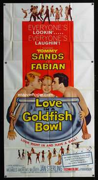 c278 LOVE IN A GOLDFISH BOWL three-sheet movie poster '61 Tom Sands, Fabian