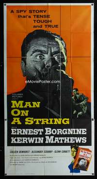 c283 MAN ON A STRING three-sheet movie poster '60 Ernest Borgnine, Mathews