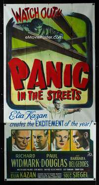 c324 PANIC IN THE STREETS three-sheet movie poster '50 Elia Kazan, Widmark