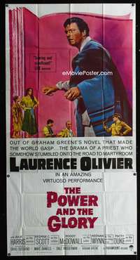 c340 POWER & THE GLORY three-sheet movie poster '62 priest Laurence Olivier