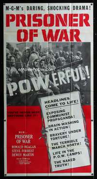 c343 PRISONER OF WAR three-sheet movie poster '54 Ronald Reagan vs Commies!