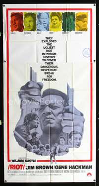 c355 RIOT int'l three-sheet movie poster '69 Jim Brown & Gene Hackman in jail!