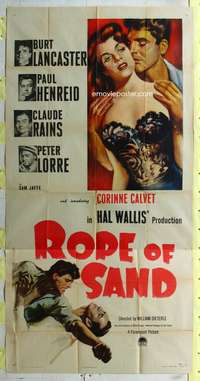c359 ROPE OF SAND three-sheet movie poster '49 Burt Lancaster, sexy Calvet!