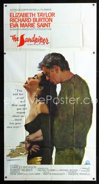 c369 SANDPIPER three-sheet movie poster '65 Elizabeth Taylor, Richard Burton