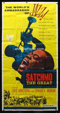 c371 SATCHMO THE GREAT three-sheet movie poster '57 Louis Armstrong bio!