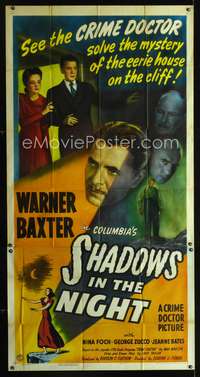 c380 SHADOWS IN THE NIGHT three-sheet movie poster '44 The Crime Doctor!