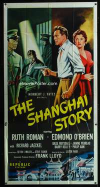 c381 SHANGHAI STORY three-sheet movie poster '54 Ruth Roman, Edmond O'Brien