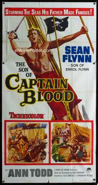 c397 SON OF CAPTAIN BLOOD three-sheet movie poster '63 Sean Flynn, pirates!