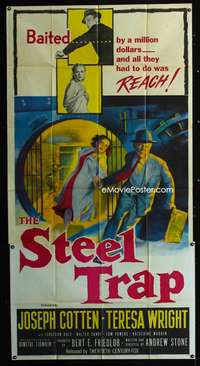 c405 STEEL TRAP three-sheet movie poster '52 Joseph Cotton, Teresa Wright