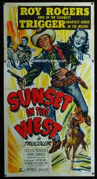 c414 SUNSET IN THE WEST three-sheet movie poster '50 Roy Rogers, Estelita