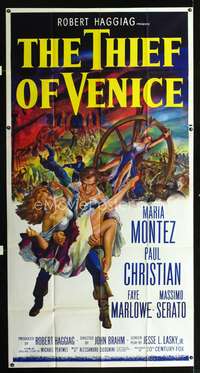 c427 THIEF OF VENICE three-sheet movie poster '52 cool colorful artwork!