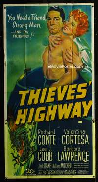 c428 THIEVES' HIGHWAY three-sheet movie poster '49 Jules Dassin, Conte