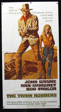 c445 TRAIN ROBBERS int'l three-sheet movie poster '73 John Wayne, Ann-Margret