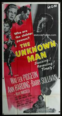c454 UNKNOWN MAN three-sheet movie poster '51 Walter Pigeon, Ann Harding