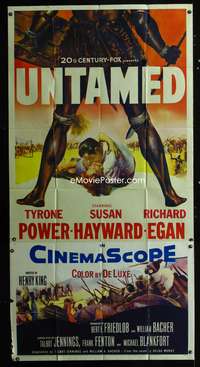 c455 UNTAMED three-sheet movie poster '55 Tyrone Power, Susan Hayward