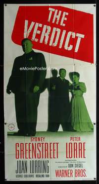 c463 VERDICT three-sheet movie poster '46 Peter Lorre, Sydney Greenstreet