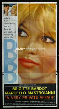 c464 VERY PRIVATE AFFAIR three-sheet movie poster '62 sexy Brigitte Bardot!